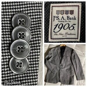 Jos A Bank 1905 Linen Blend Tailored Fit Blazer Jacket Men's 38S Houndstooth EUC